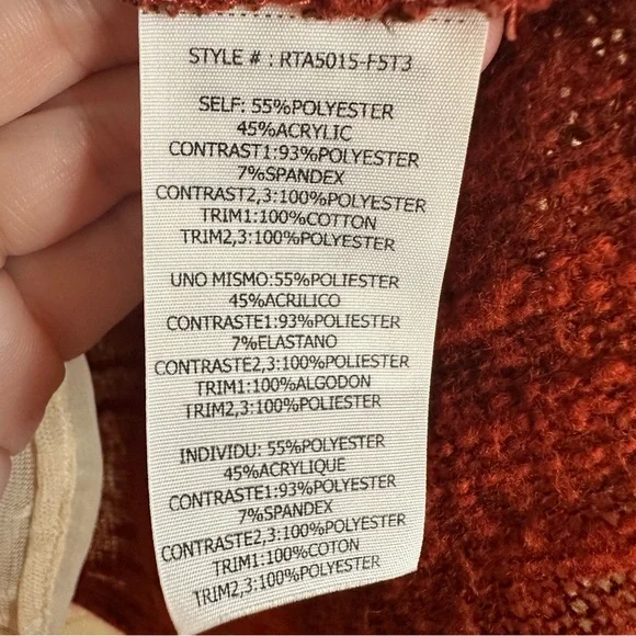 Ryu M/L Boho Sweater Bell Sleeve Cottagecore Hippie Mixed Media Artsy Rust Orang - Picture 13 of 15